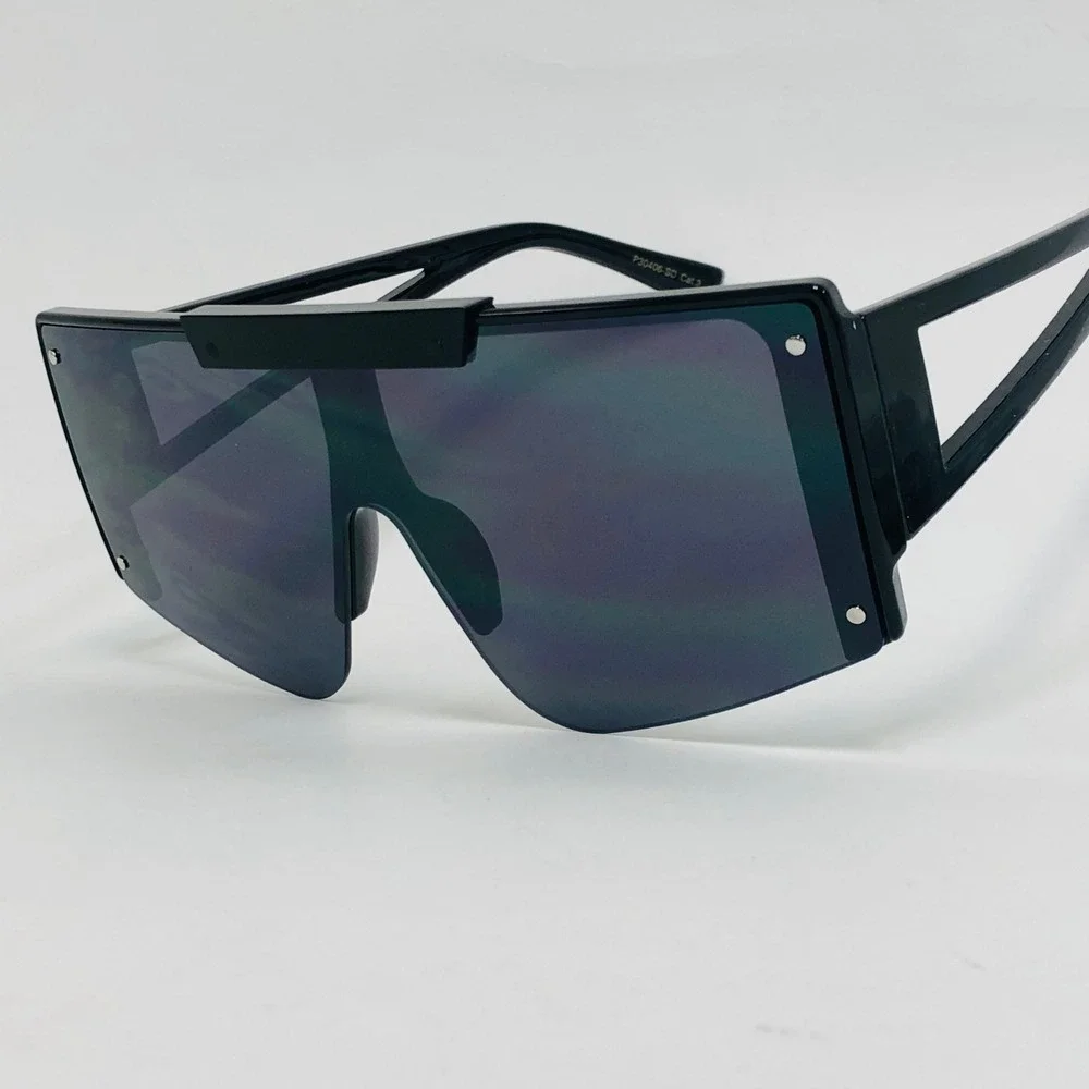 SunglassesFlat Top Rivet Accents Shades Dark Black Lens Street Wear Gafas Luxury